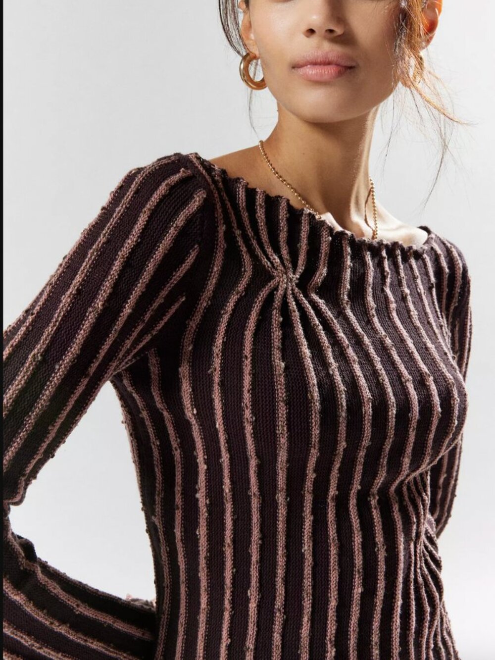 UO Silence + Noise Reagan Textured Boat Neck Sweater Brown - Picture 2 of 7